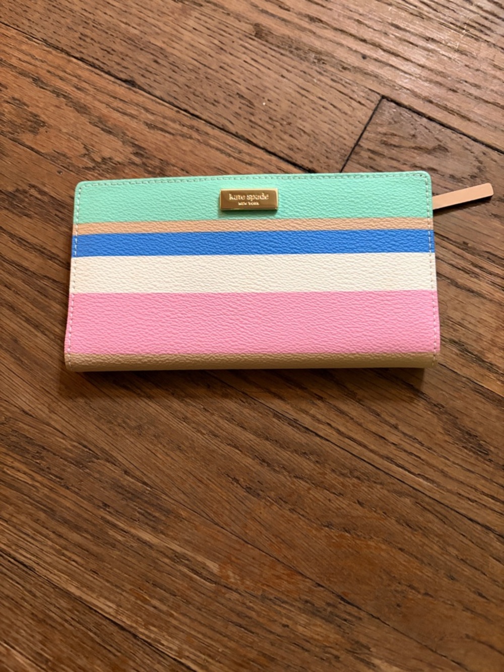 kate spade Mint Green, Blue, Pink & Cream Striped Zip Wallet